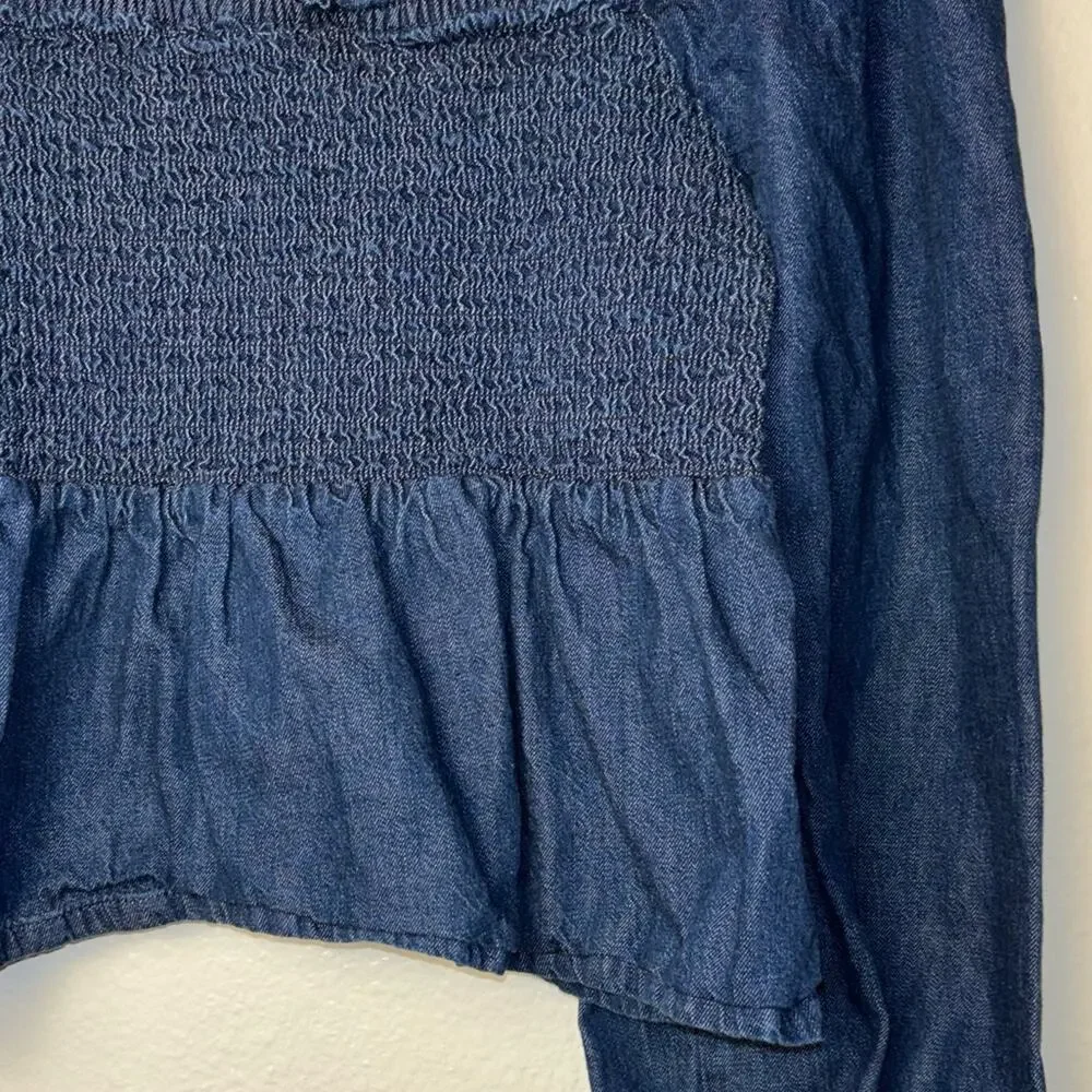 J. Crew Chambray Smocked Puffed-Sleeve Top Birch Wash (off shoulder) woman's Med